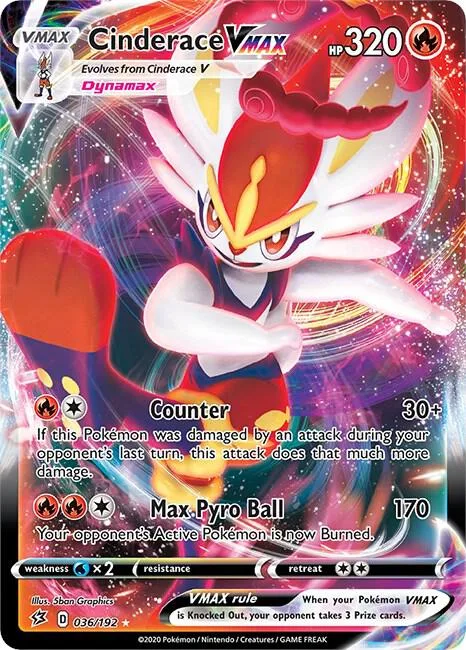 Cinderace VMAX #036/192 Holofoil Pokémon card from Rebel Clash