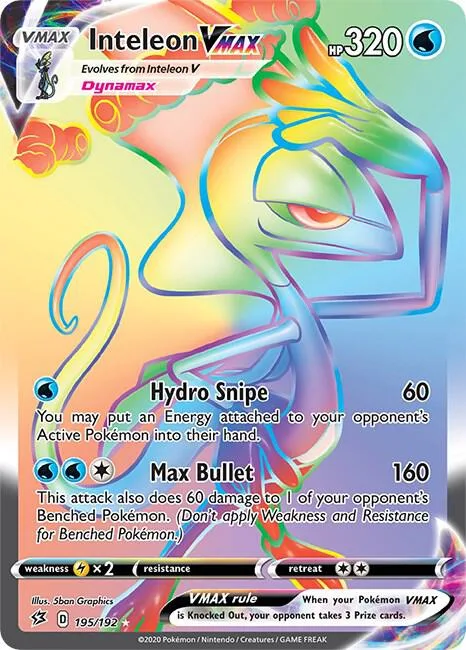 Inteleon VMAX Secret Rare #195/192 Holofoil Pokémon card from Rebel Clash