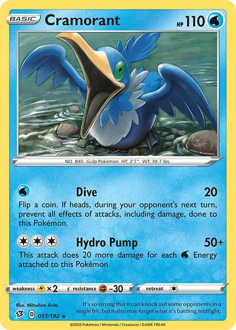 Cramorant #051/192 Reverse Holofoil Pokémon card from Rebel Clash