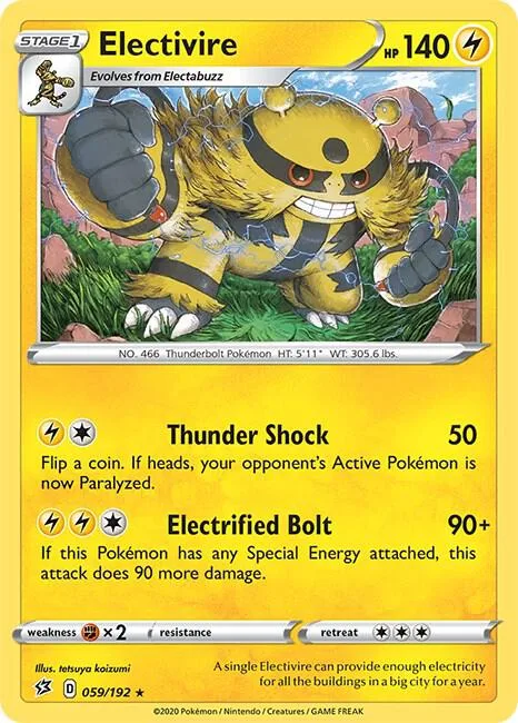 Electivire #059/192 Reverse Holofoil Pokémon card from Rebel Clash
