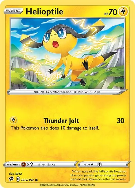 Helioptile #063/192 Reverse Holofoil Pokémon card from Rebel Clash