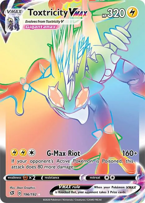 Toxtricity VMAX Secret Rare #196/192 Holofoil Pokémon card from Rebel Clash