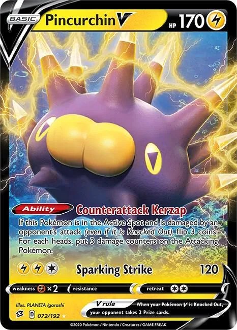 Pincurchin V #072/192 Holofoil Pokémon card from Rebel Clash