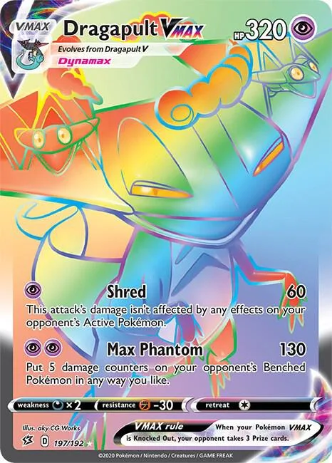 Dragapult VMAX Secret Rare #197/192 Holofoil Pokémon card from Rebel Clash