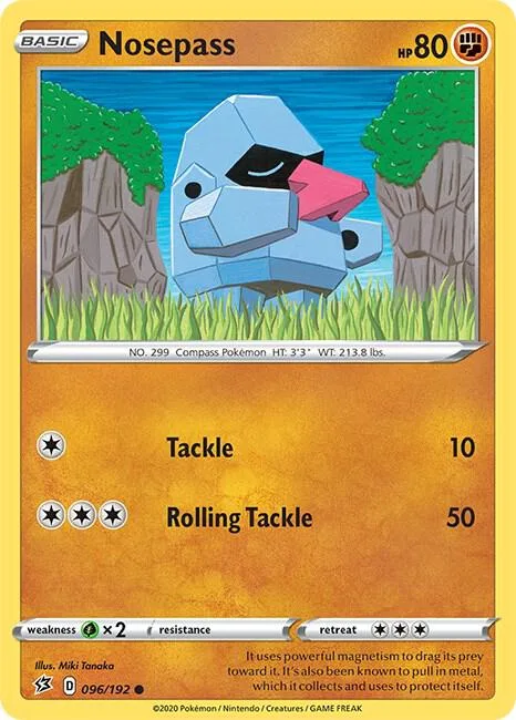 Nosepass #096/192 Reverse Holofoil Pokémon card from Rebel Clash