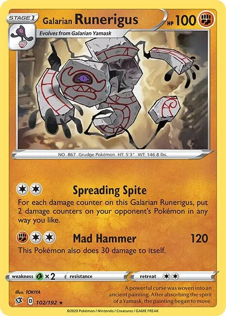 Galarian Runerigus #102/192 Reverse Holofoil Pokémon card from Rebel Clash