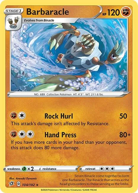 Barbaracle #104/192 Pokémon card from Rebel Clash
