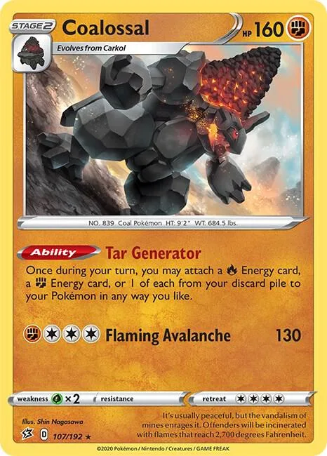 Coalossal #107/192 Reverse Holofoil Pokémon card from Rebel Clash