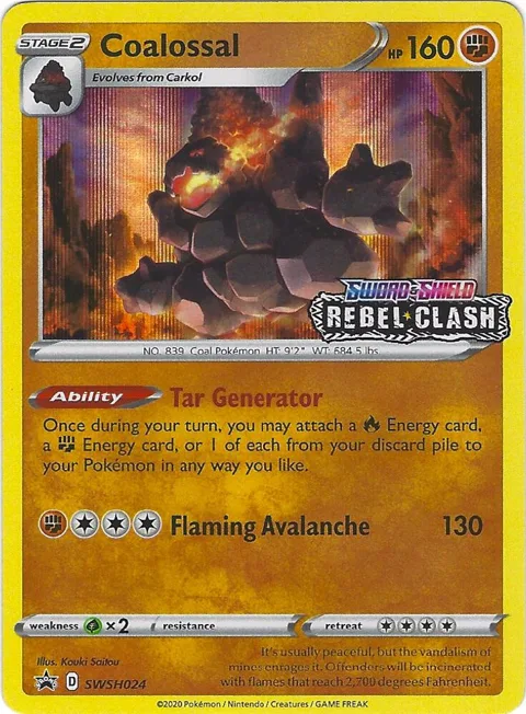 Coalossal - SWSH024 Prerelease #SWSH024 Holofoil Pokémon card from Sword & Shield Promo Cards