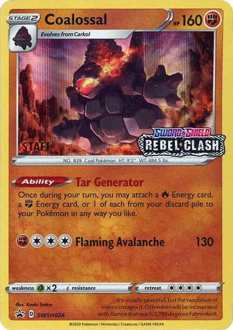 Coalossal - SWSH024 Prerelease [Staff] #SWSH024 Holofoil Pokémon card from Sword & Shield Promo Cards