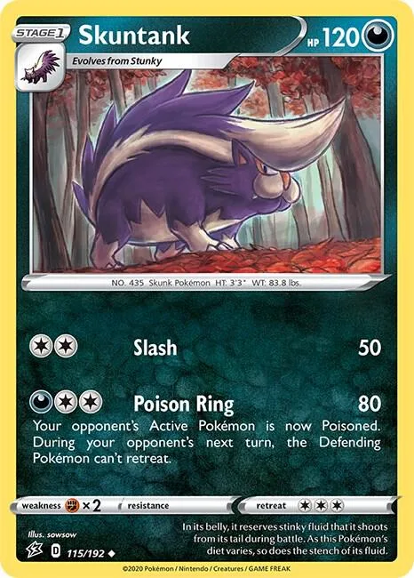 Skuntank #115/192 Reverse Holofoil Pokémon card from Rebel Clash