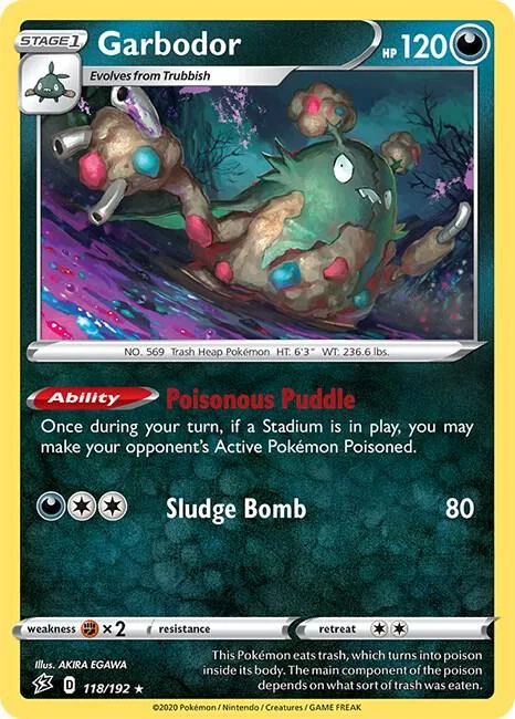 Garbodor #118/192 Reverse Holofoil Pokémon card from Rebel Clash