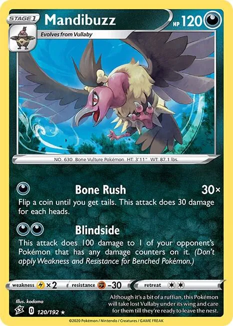 Mandibuzz #120/192 Reverse Holofoil Pokémon card from Rebel Clash