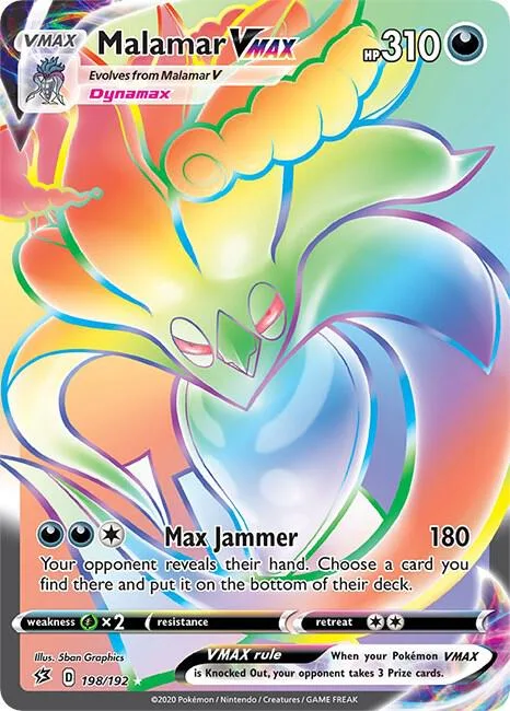 Malamar VMAX Secret Rare #198/192 Holofoil Pokémon card from Rebel Clash
