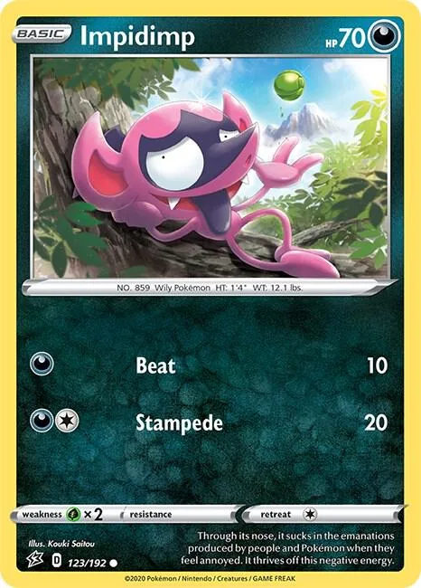 Impidimp #123/192 Reverse Holofoil Pokémon card from Rebel Clash
