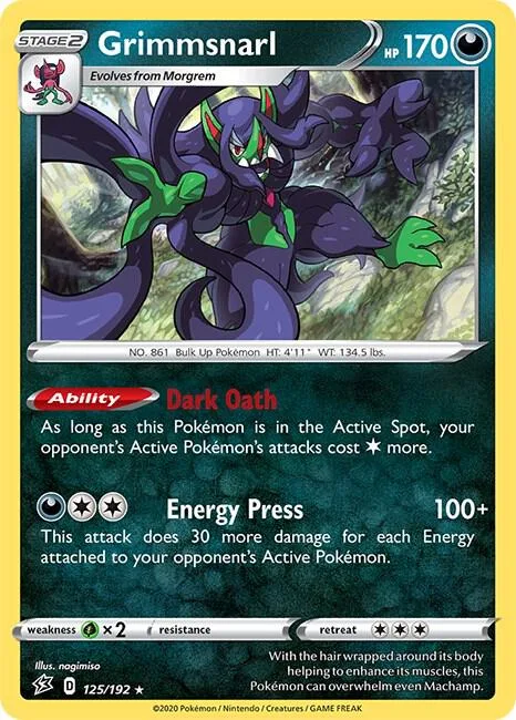 Grimmsnarl #125/192 Reverse Holofoil Pokémon card from Rebel Clash