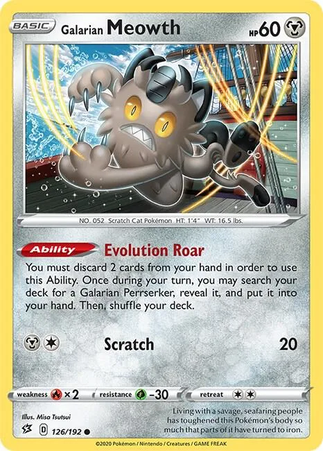 Galarian Meowth #126/192 Pokémon card from Rebel Clash