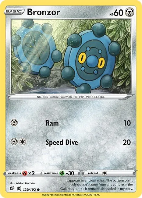 Bronzor #129/192 Pokémon card from Rebel Clash