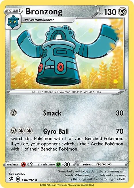 Bronzong #130/192 Pokémon card from Rebel Clash