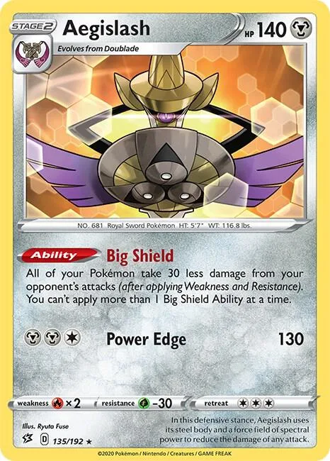 Aegislash #135/192 Reverse Holofoil Pokémon card from Rebel Clash