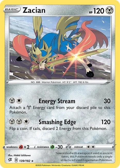 Zacian #139/192 Reverse Holofoil Pokémon card from Rebel Clash