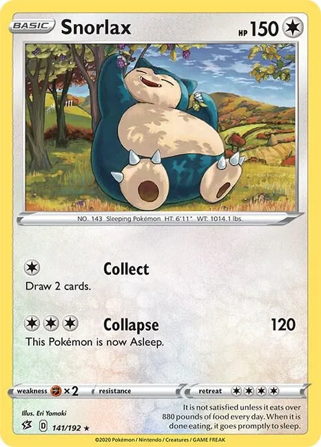 Snorlax #141/192 Reverse Holofoil Pokémon card from Rebel Clash