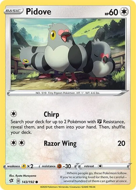Pidove #143/192 Reverse Holofoil Pokémon card from Rebel Clash