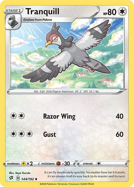 Tranquill #144/192 Pokémon card from Rebel Clash