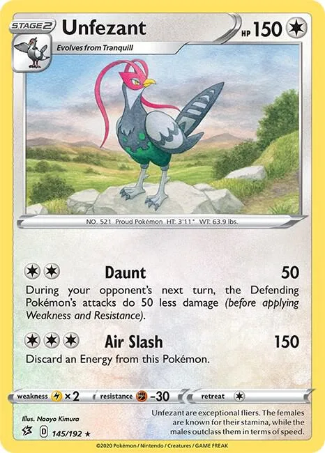 Unfezant #145/192 Pokémon card from Rebel Clash