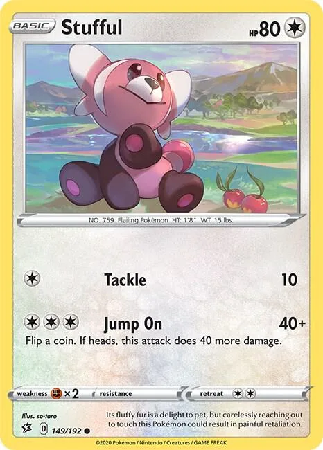 Stufful #149/192 Reverse Holofoil Pokémon card from Rebel Clash