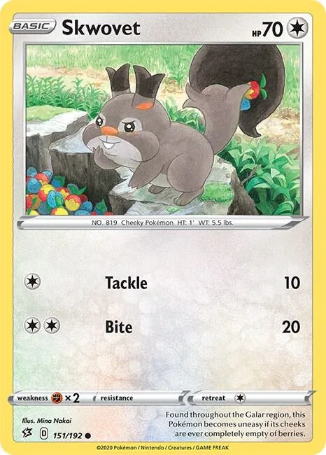 Skwovet #151/192 Pokémon card from Rebel Clash