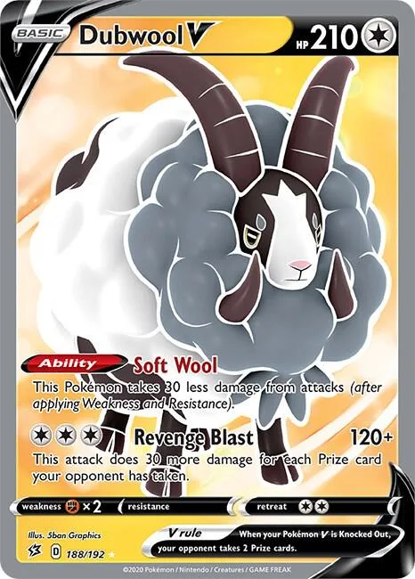 Dubwool V Full Art #188/192 Holofoil Pokémon card from Rebel Clash