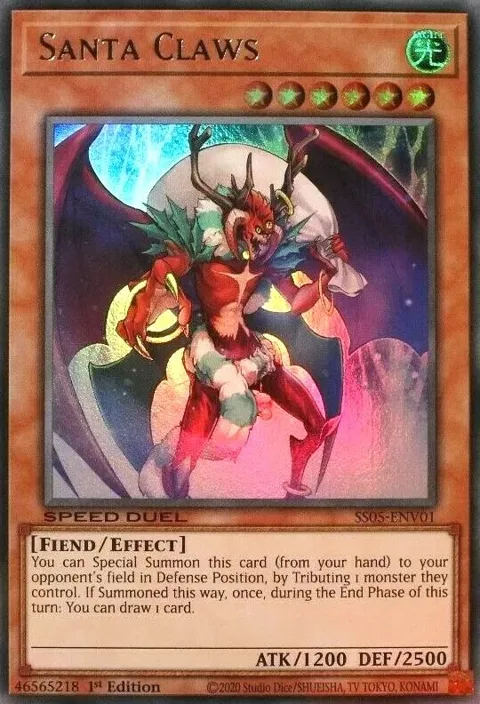 Santa Claws SS05-ENV01 Yu-Gi-Oh card from Speed Duel Decks: Twisted Nightmares