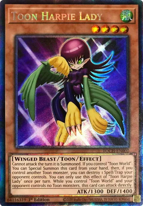 Toon Harpie Lady Collector's Rare TOCH-EN002 1st Edition Yu-Gi-Oh card from Toon Chaos