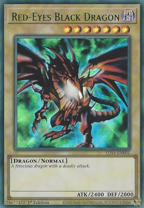 Red-Eyes Black Dragon Green LDS1-EN001 Yu-Gi-Oh card from Legendary Duelists: Season 1