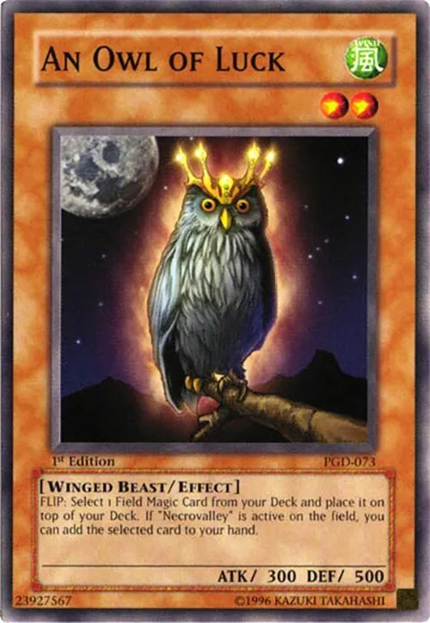 An Owl of Luck PGD-073 Unlimited Yu-Gi-Oh card from Pharaonic Guardian