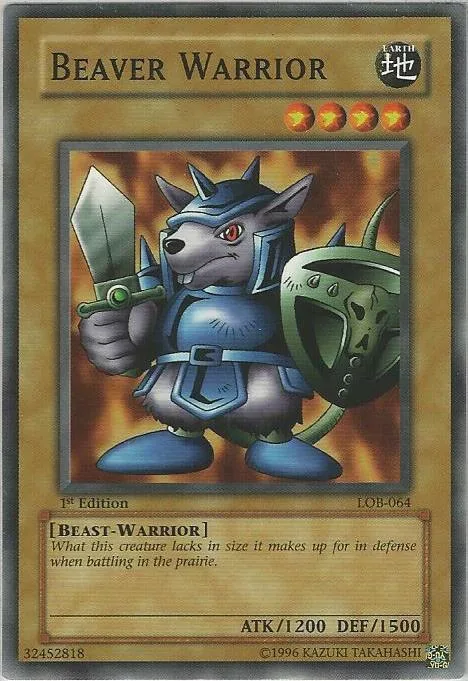 Beaver Warrior LOB-064 Yu-Gi-Oh card from The Legend of Blue Eyes White Dragon