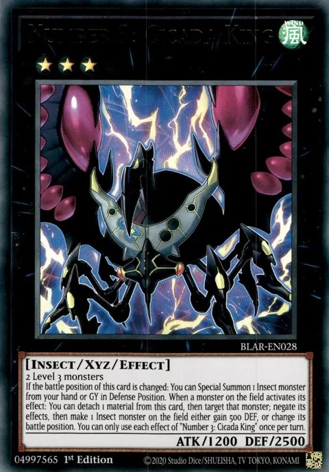 Number 3: Cicada King BLAR-EN028 Yu-Gi-Oh card from Battles of Legend: Armageddon