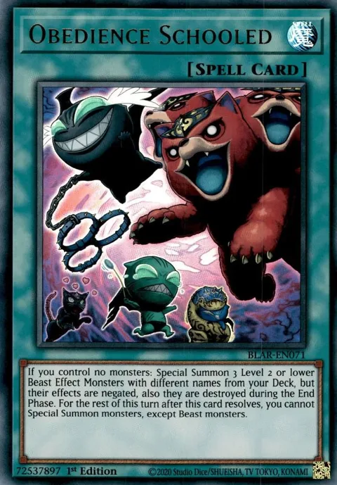 Obedience Schooled BLAR-EN071 Yu-Gi-Oh card from Battles of Legend: Armageddon