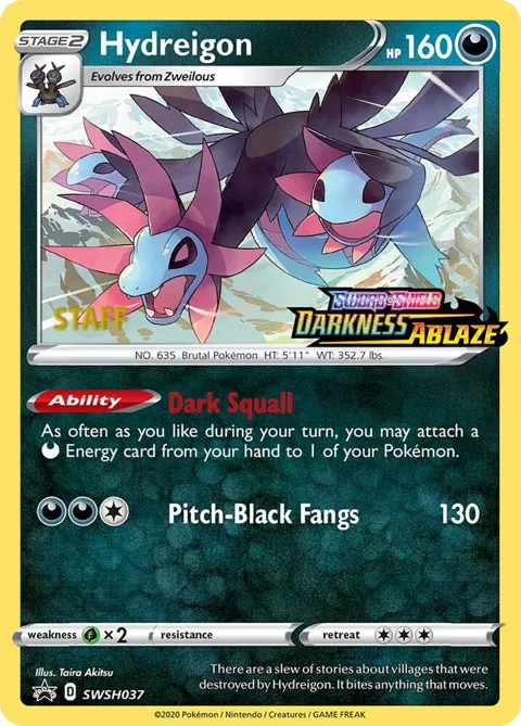 Hydreigon - SWSH037 Prerelease [Staff] #SWSH037 Holofoil Pokémon card from Sword & Shield Promo Cards