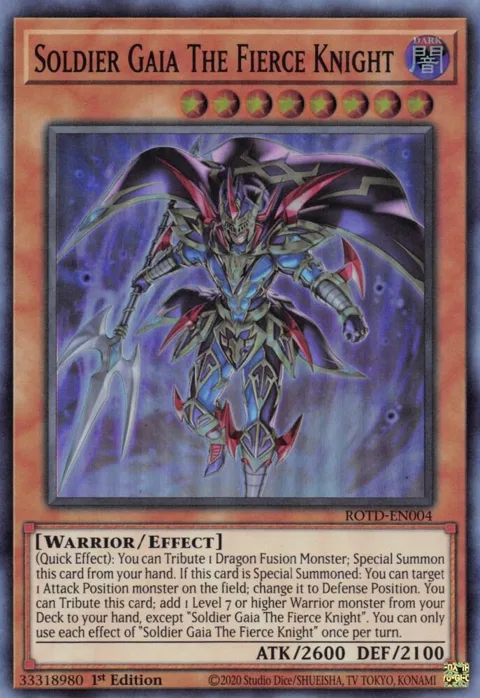 Soldier Gaia The Fierce Knight ROTD-EN004 Yu-Gi-Oh card from Rise of the Duelist