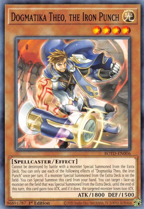 Dogmatika Theo, the Iron Punch ROTD-EN006 Yu-Gi-Oh card from Rise of the Duelist