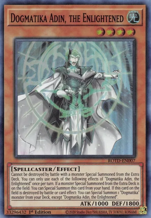 Dogmatika Adin, the Enlightened ROTD-EN007 Yu-Gi-Oh card from Rise of the Duelist