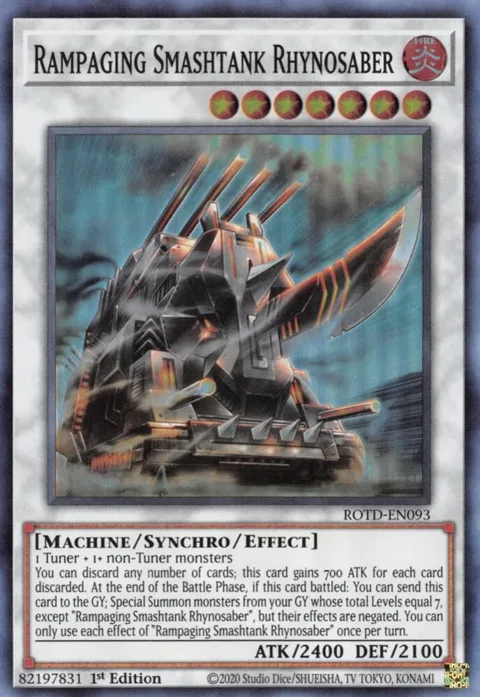 Rampaging Smashtank Rhynosaber ROTD-EN093 Yu-Gi-Oh card from Rise of the Duelist