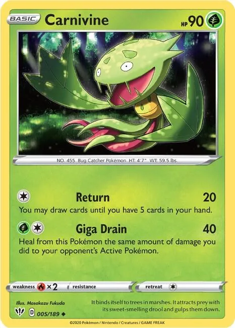 Carnivine #005/189 Pokémon card from Darkness Ablaze