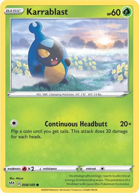 Karrablast #008/189 Pokémon card from Darkness Ablaze