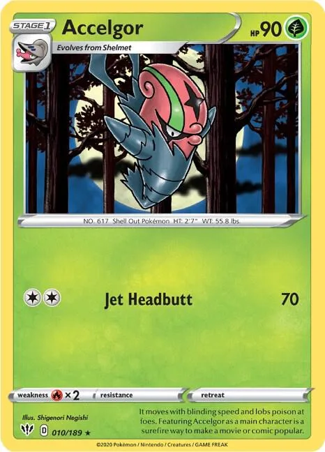 Accelgor #010/189 Reverse Holofoil Pokémon card from Darkness Ablaze