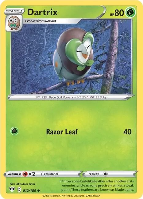 Dartrix #012/189 Pokémon card from Darkness Ablaze