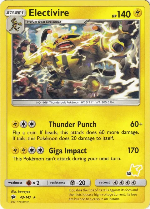 Electivire- 43/147 #32 Pikachu Stamped #043/147 Pokémon card from Battle Academy