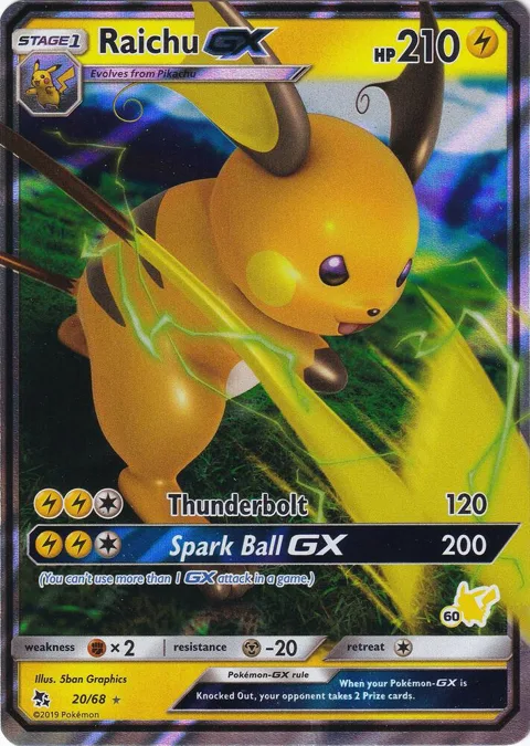 Raichu GX - 20/68 #60 Pikachu Stamped #020/068 Holofoil Pokémon card from Battle Academy